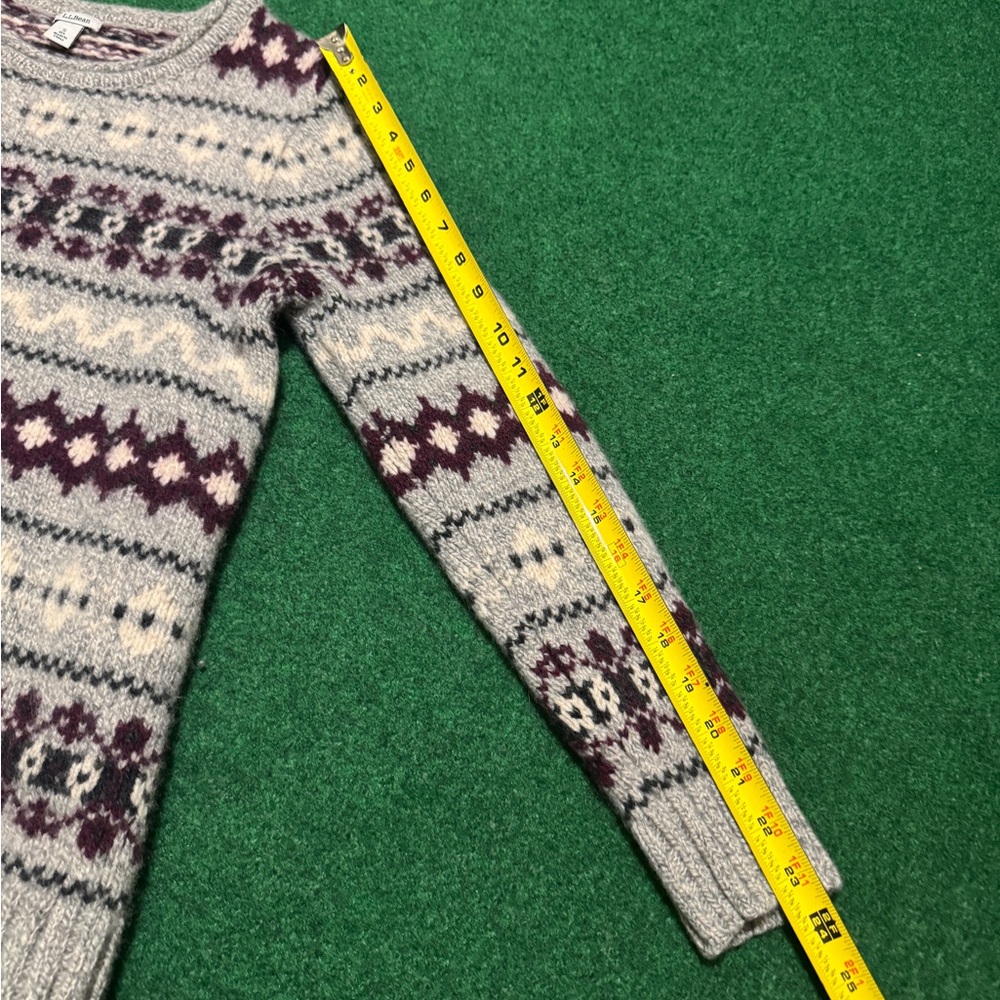 L.L. Bean 100% Lambs Wool Nordic Fair Isle Knit Soft Sweater Womens Small 17x25 - Picture 7 of 7